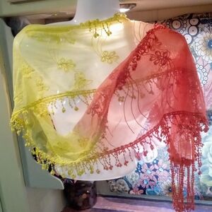 Yellow and Orange 🧡 Embroidered Shawl
